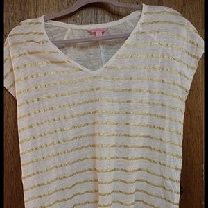 SOLD Lilly Pulitzer White/Gold Stripped Shirt